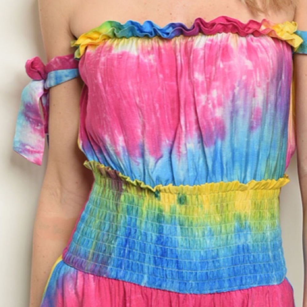 Tie-Dye Short sleeve off-shoulder romper minidress - Picture 4 of 5